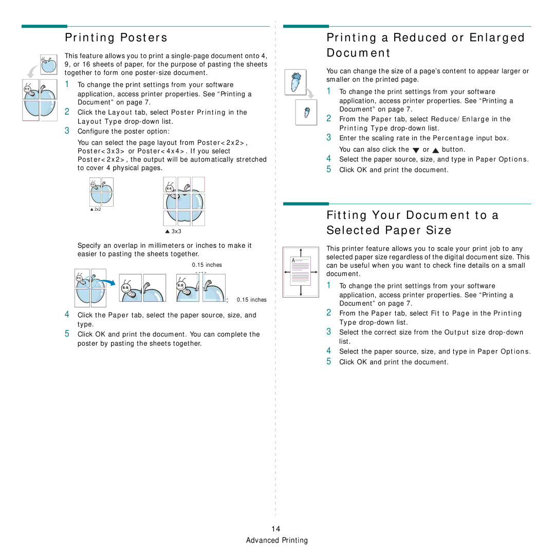 Samsung SCX-4521FR, SCX-4321 manual Printing Posters, Printing a Reduced or Enlarged Document 