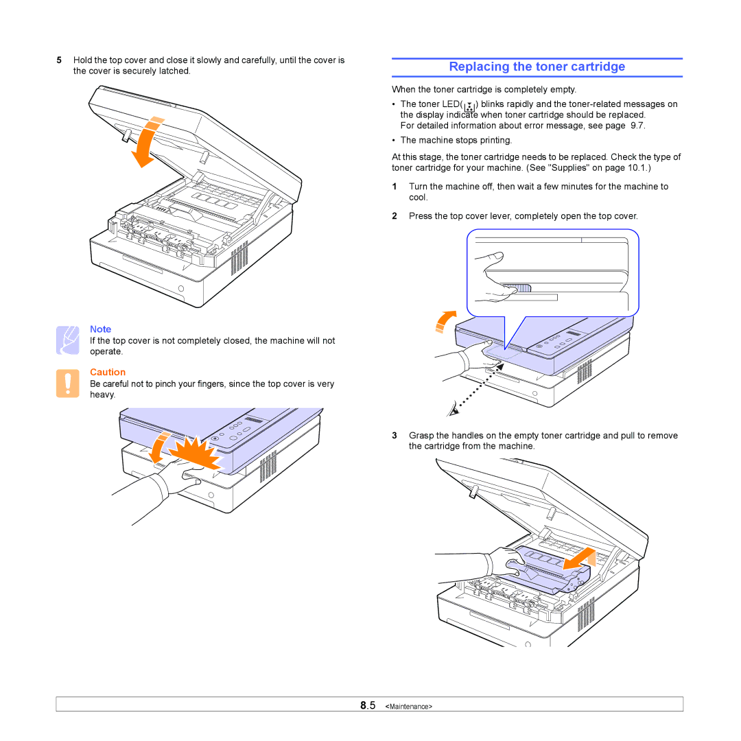 Samsung SCX-4500 manual Replacing the toner cartridge 