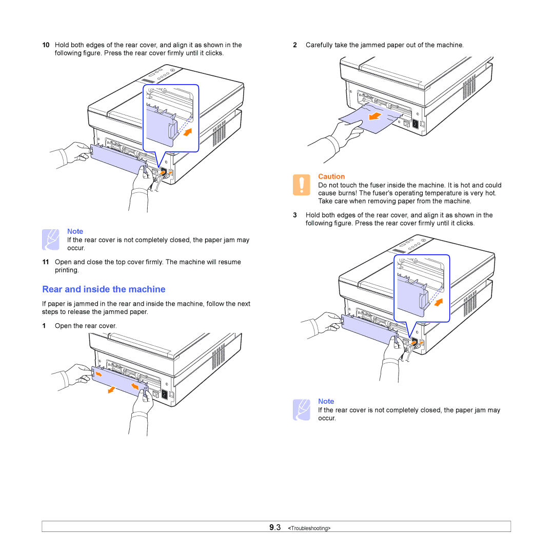 Samsung SCX-4500 manual Rear and inside the machine 