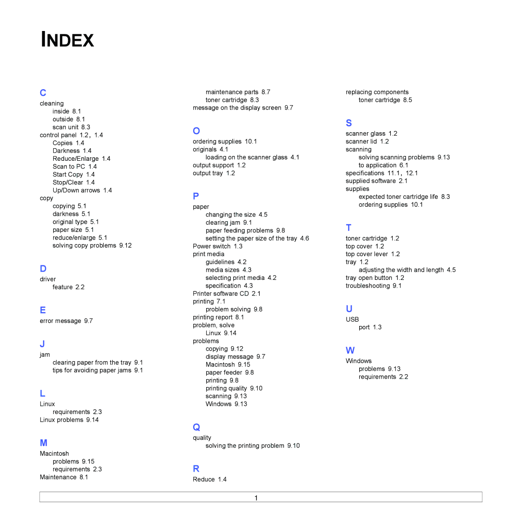 Samsung SCX-4500 manual Index 