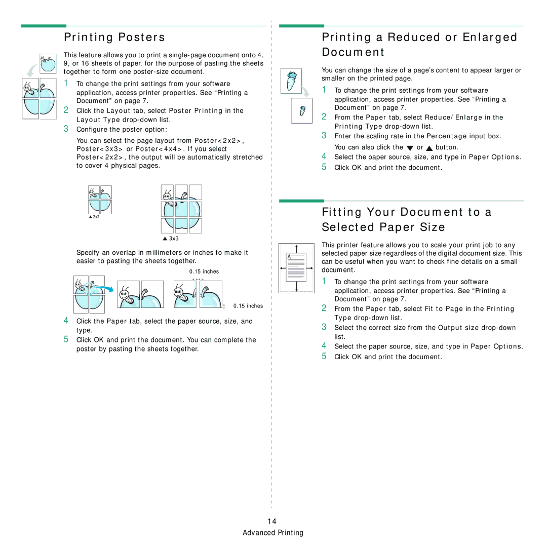 Samsung SCX-4500 Printing Posters, Printing a Reduced or Enlarged Document, Fitting Your Document to a Selected Paper Size 