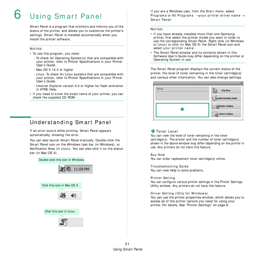 Samsung SCX-4500 manual Understanding Smart Panel, Buy Now, Troubleshooting Guide, Printer Setting 