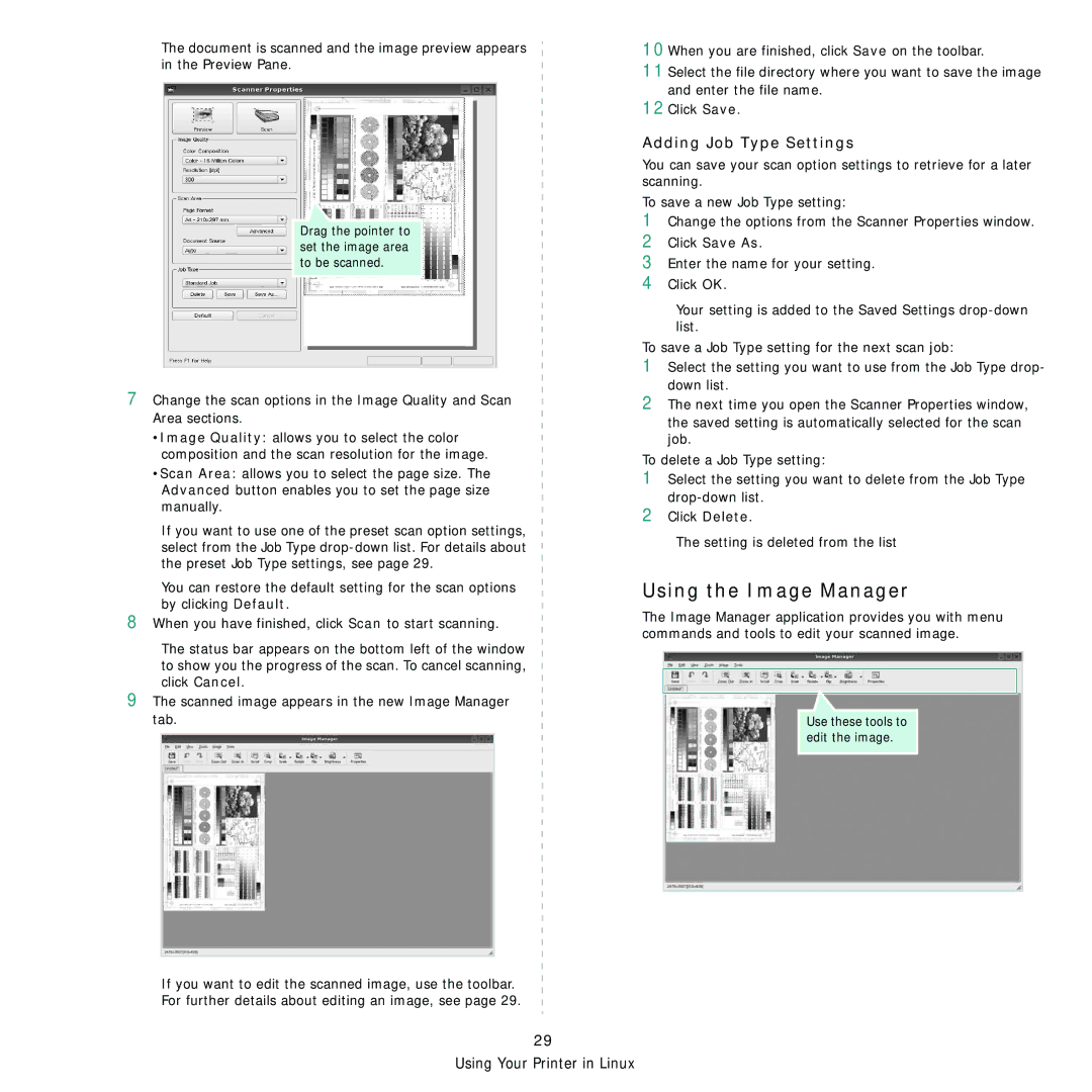 Samsung SCX-4500 manual Using the Image Manager, Adding Job Type Settings 