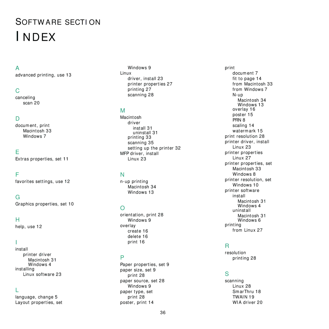 Samsung SCX-4500 manual Index 