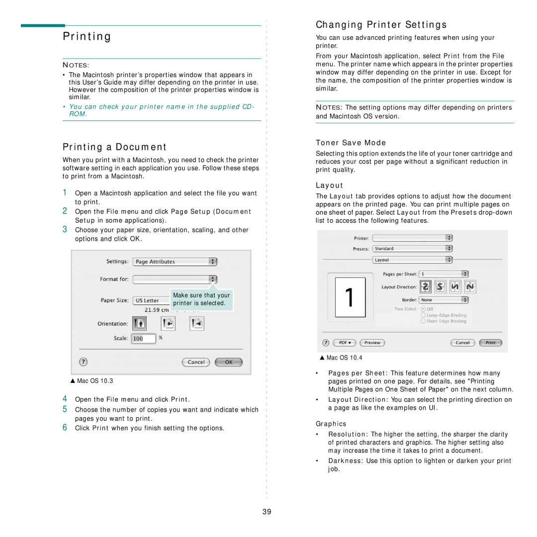 Samsung SCX-4500W manual Printing a Document, Changing Printer Settings, Graphics 