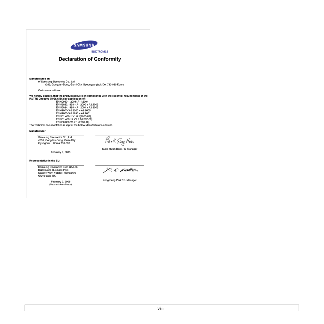 Samsung SCX-4500W manual Viii 