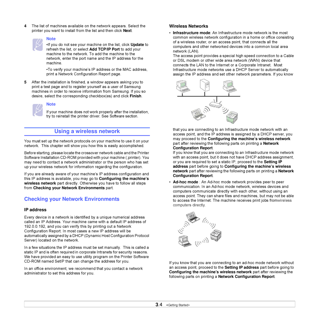 Samsung SCX-4500W manual Using a wireless network, Checking your Network Environments 