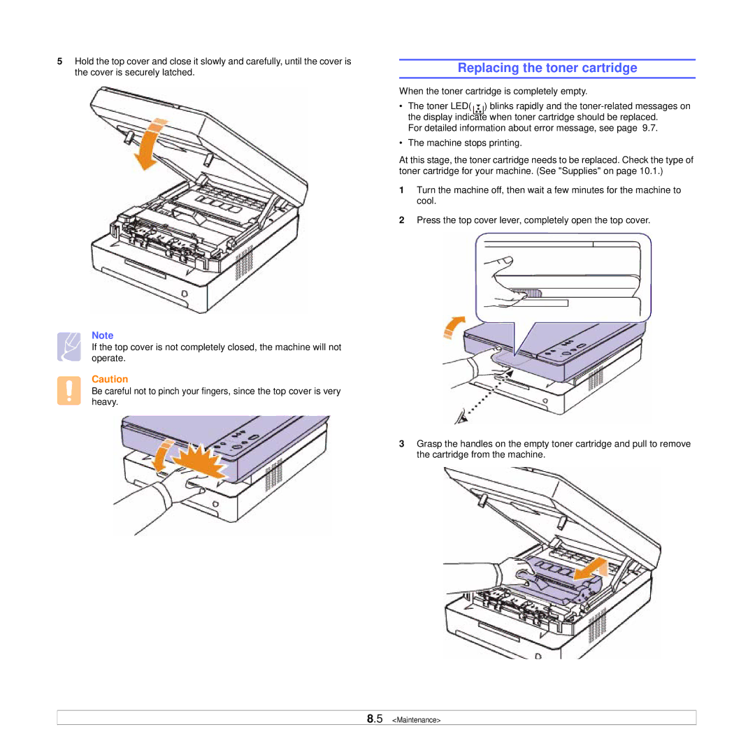 Samsung SCX-4500W manual Replacing the toner cartridge 