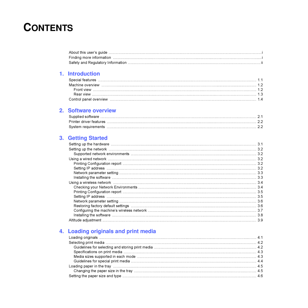 Samsung SCX-4500W manual Contents 