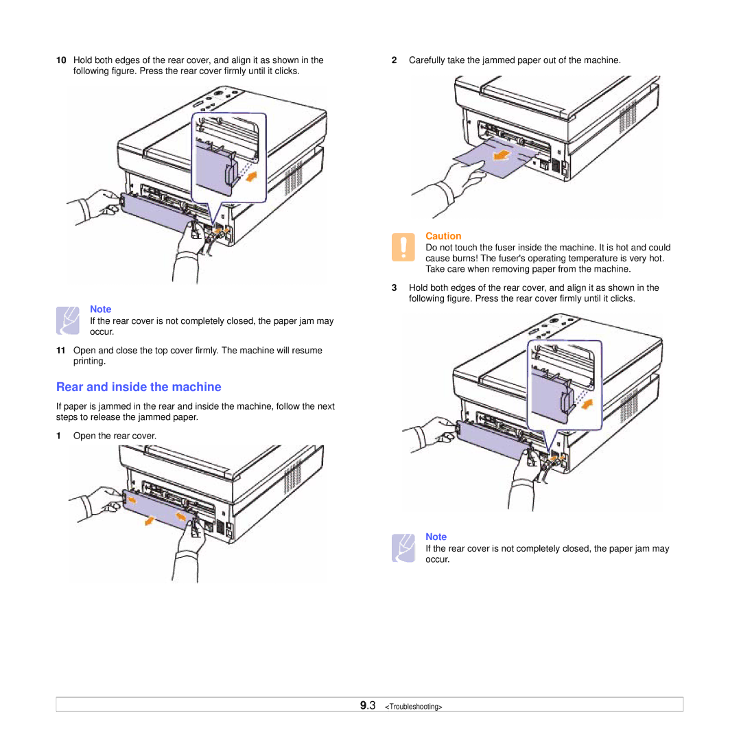 Samsung SCX-4500W manual Rear and inside the machine 