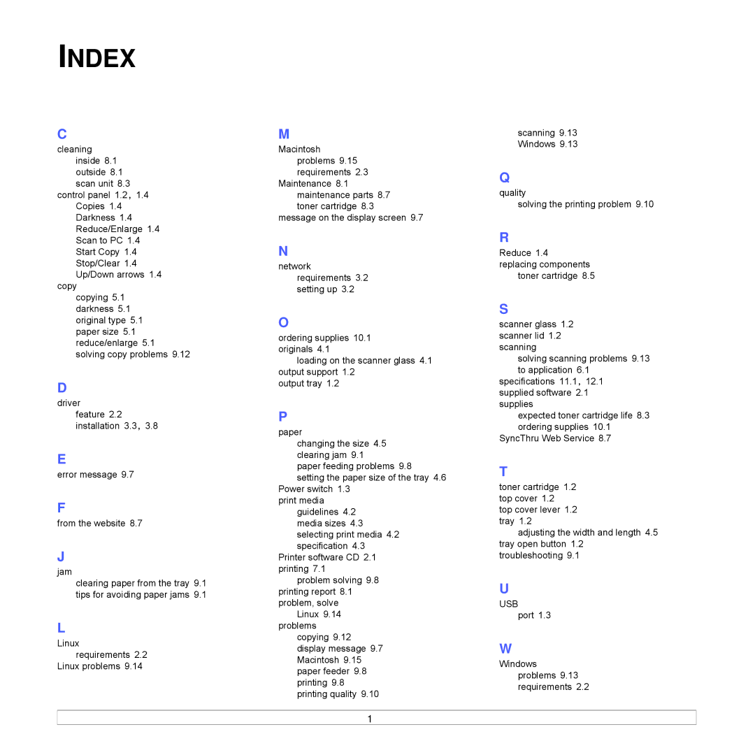 Samsung SCX-4500W manual Index 