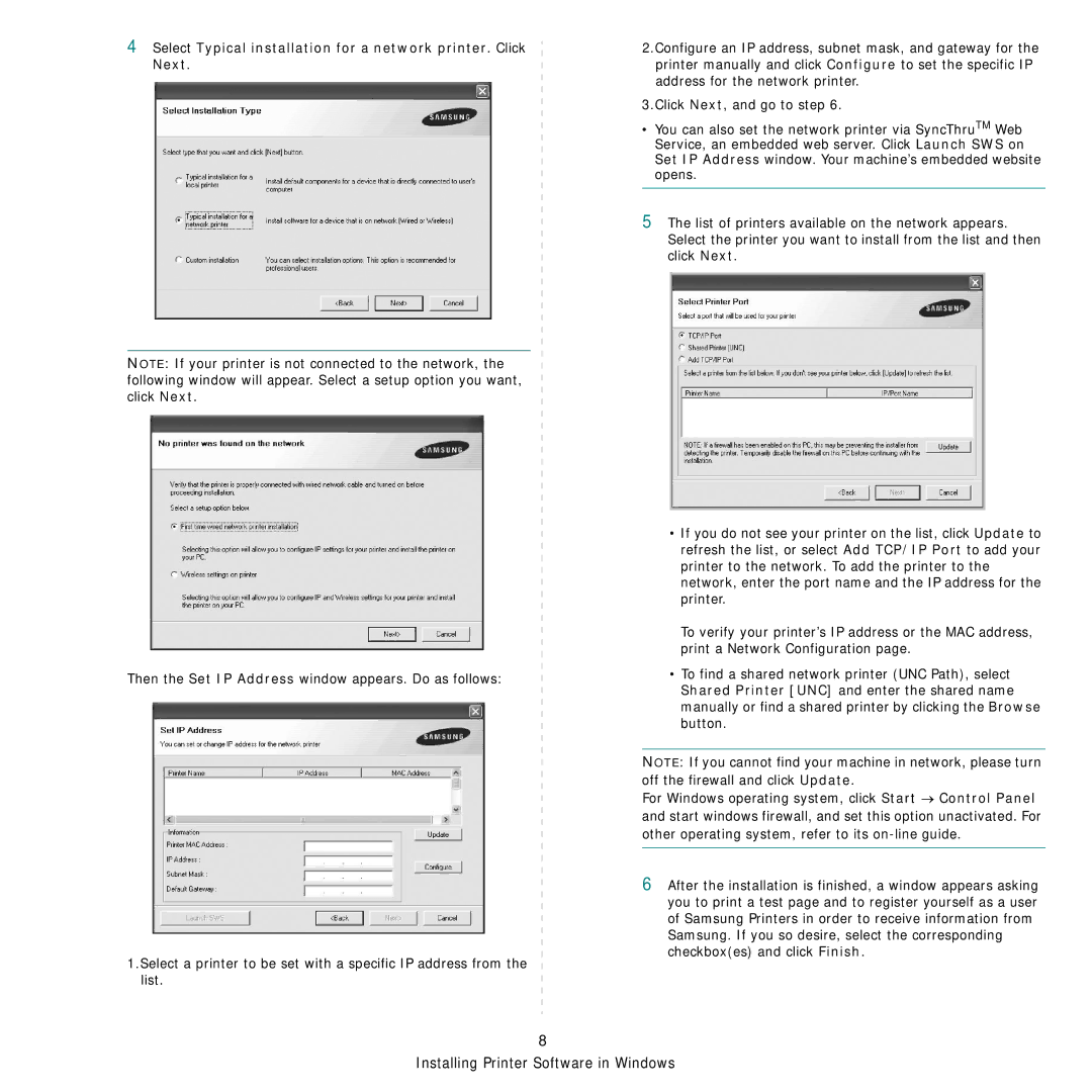 Samsung SCX-4500W manual Installing Printer Software in Windows 