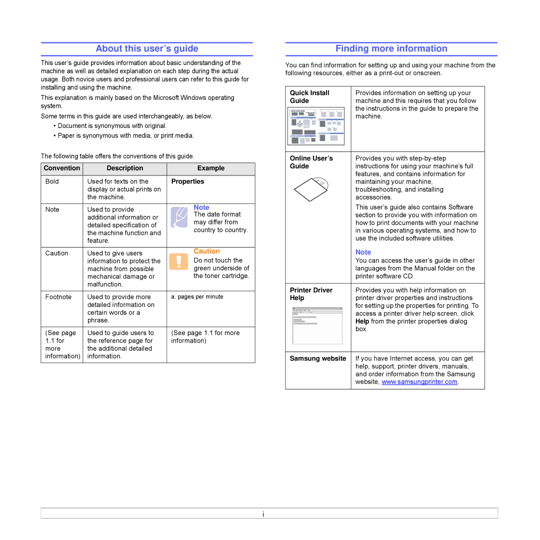 Samsung SCX-4500W manual About this user’s guide, Finding more information 