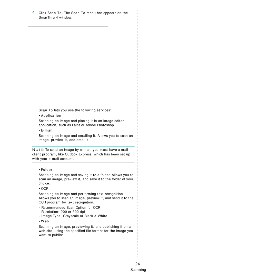 Samsung SCX-4500W manual Scanning Process with TWAIN- enabled Software, Using Onscreen Help File 