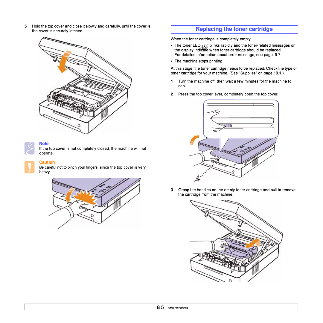 Samsung SCX-4500W manual Replacing the toner cartridge, Maintenance 