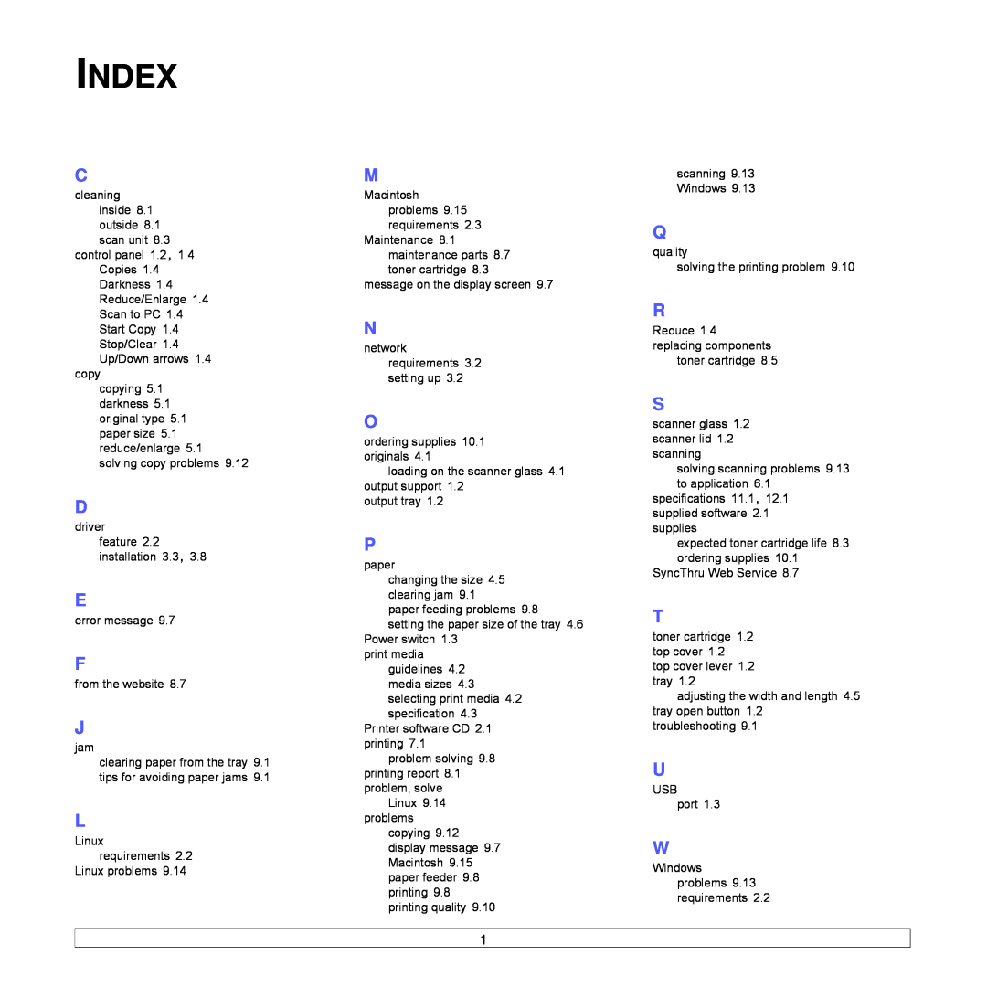 Samsung SCX-4500W manual Index 