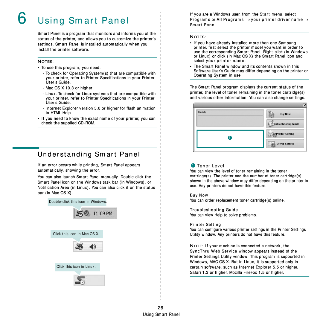 Samsung SCX-4500W manual Using Smart Panel, Understanding Smart Panel, Toner Level, Buy Now, Troubleshooting Guide 