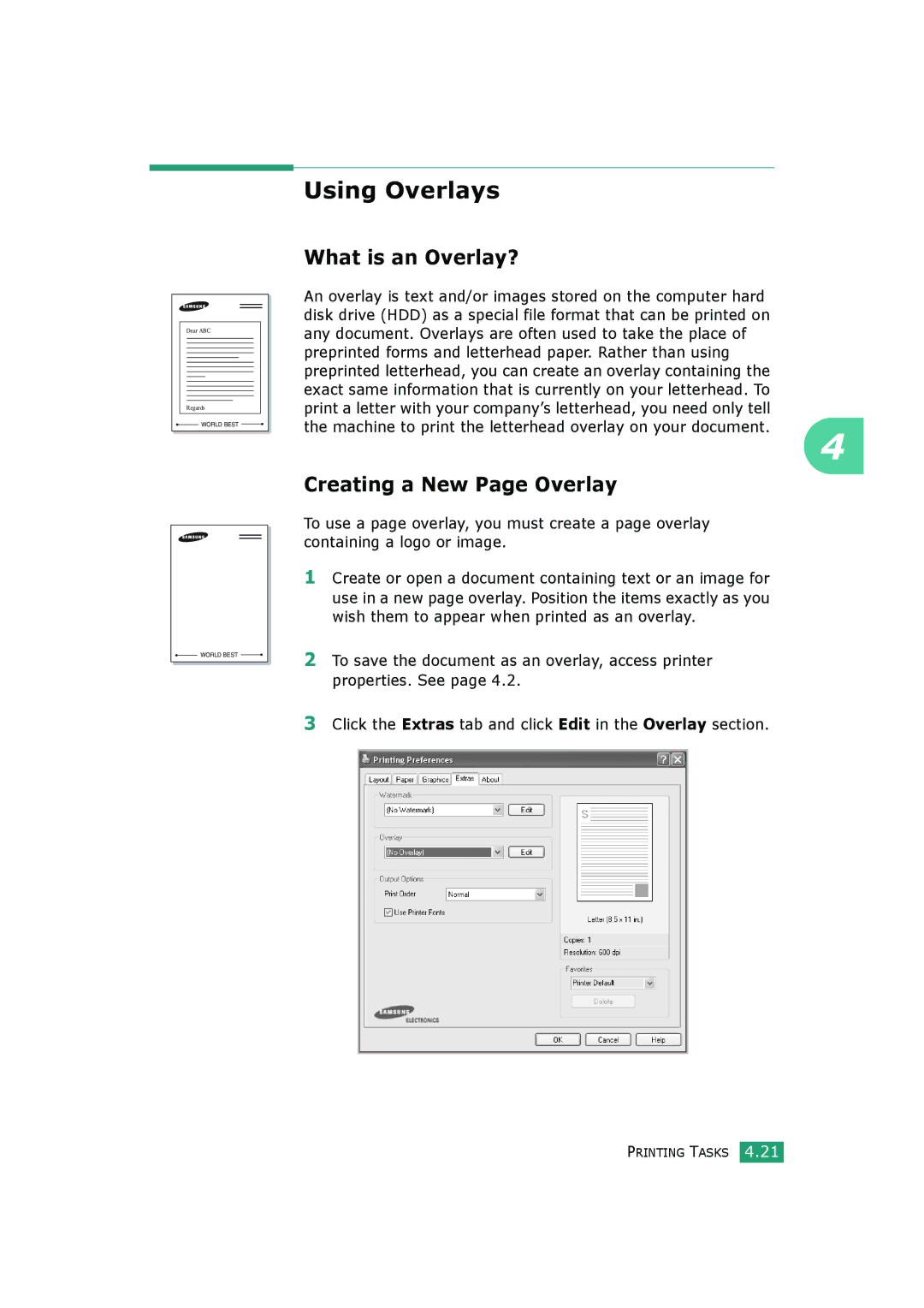 Samsung SCX-4720FS, SCX-4520S manual Using Overlays, What is an Overlay?, Creating a New Page Overlay 