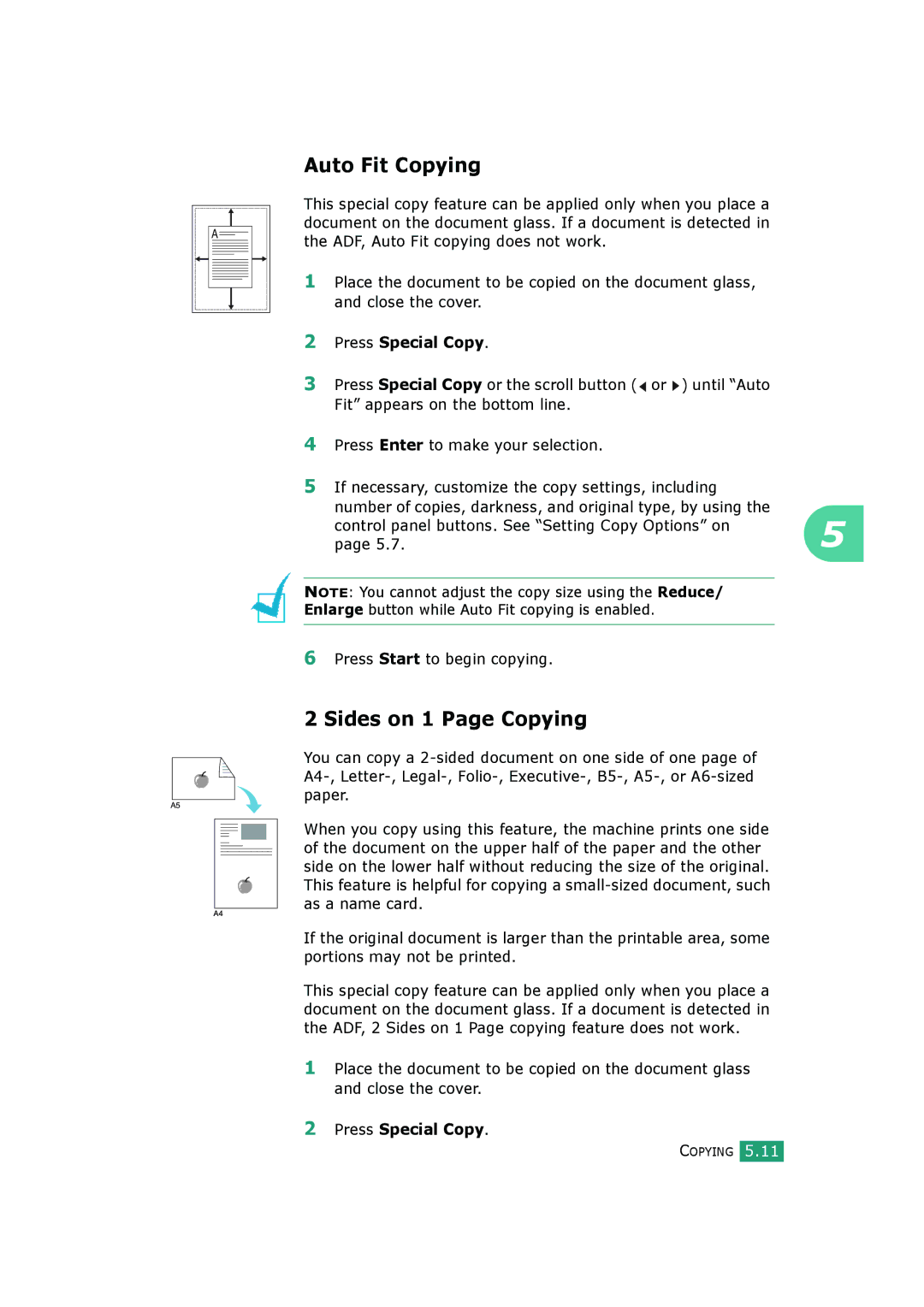 Samsung SCX-4520S, SCX-4720FS manual Auto Fit Copying, Sides on 1 Page Copying 