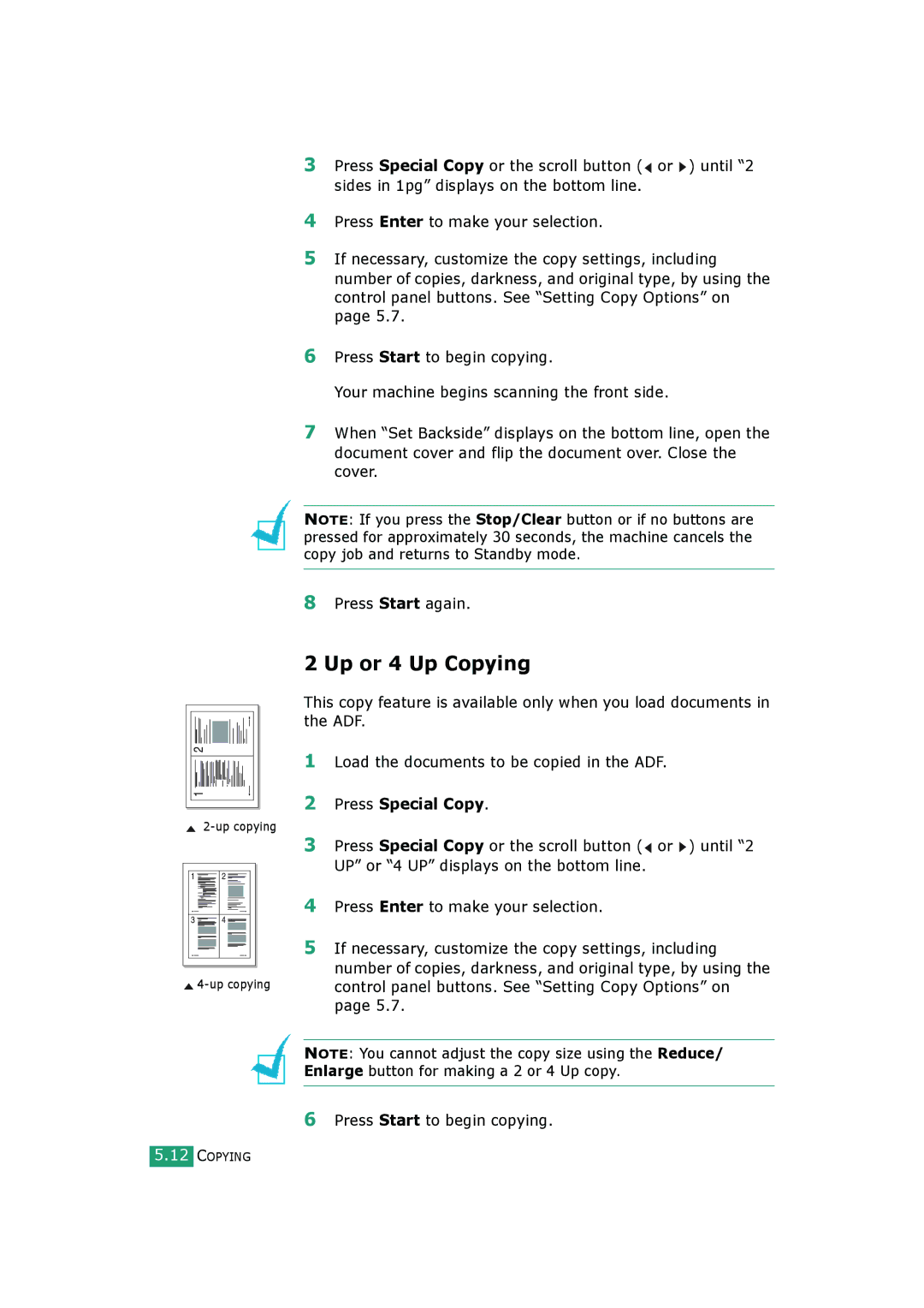 Samsung SCX-4720FS, SCX-4520S manual Up or 4 Up Copying 