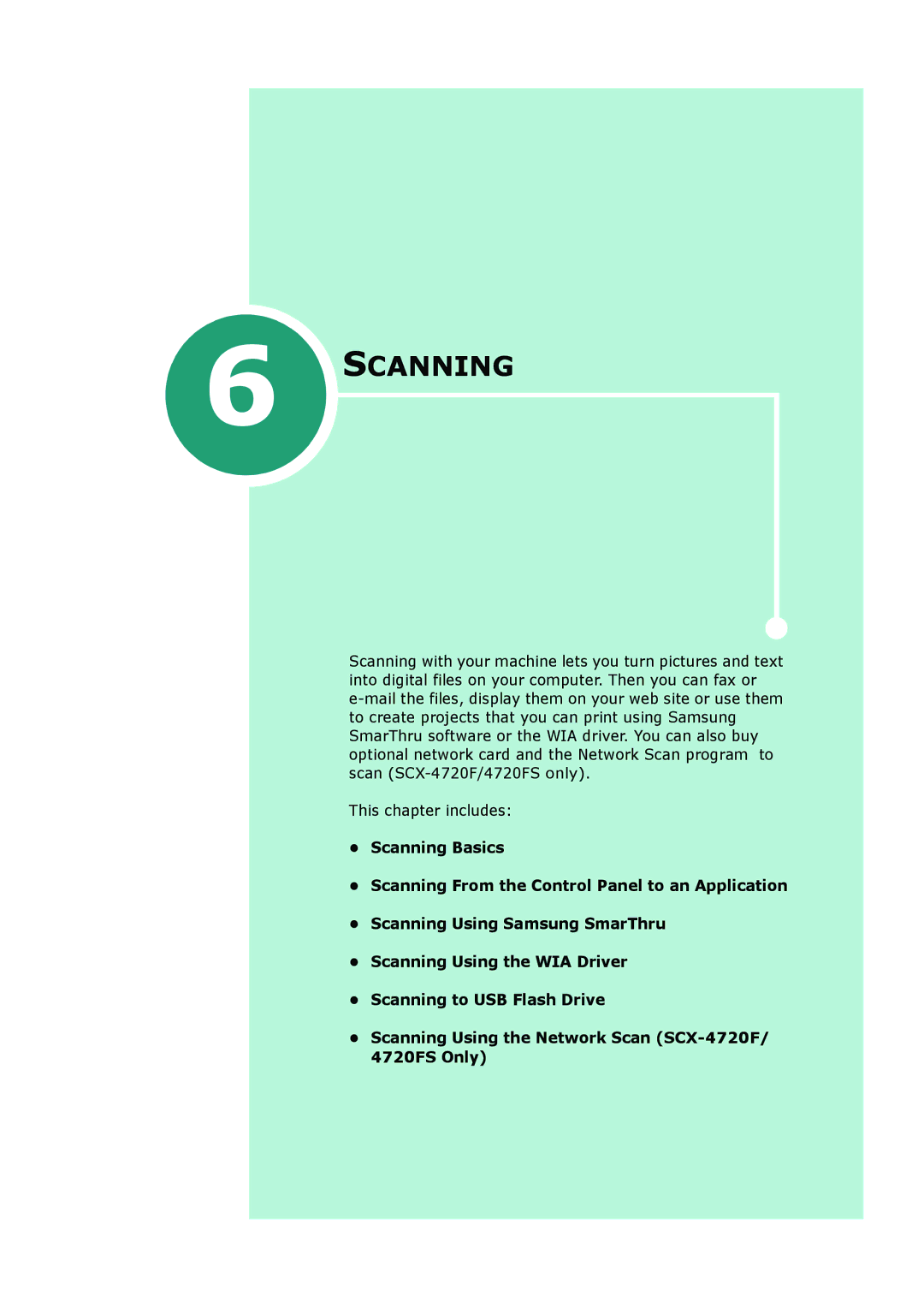 Samsung SCX-4520S, SCX-4720FS manual Scanning 