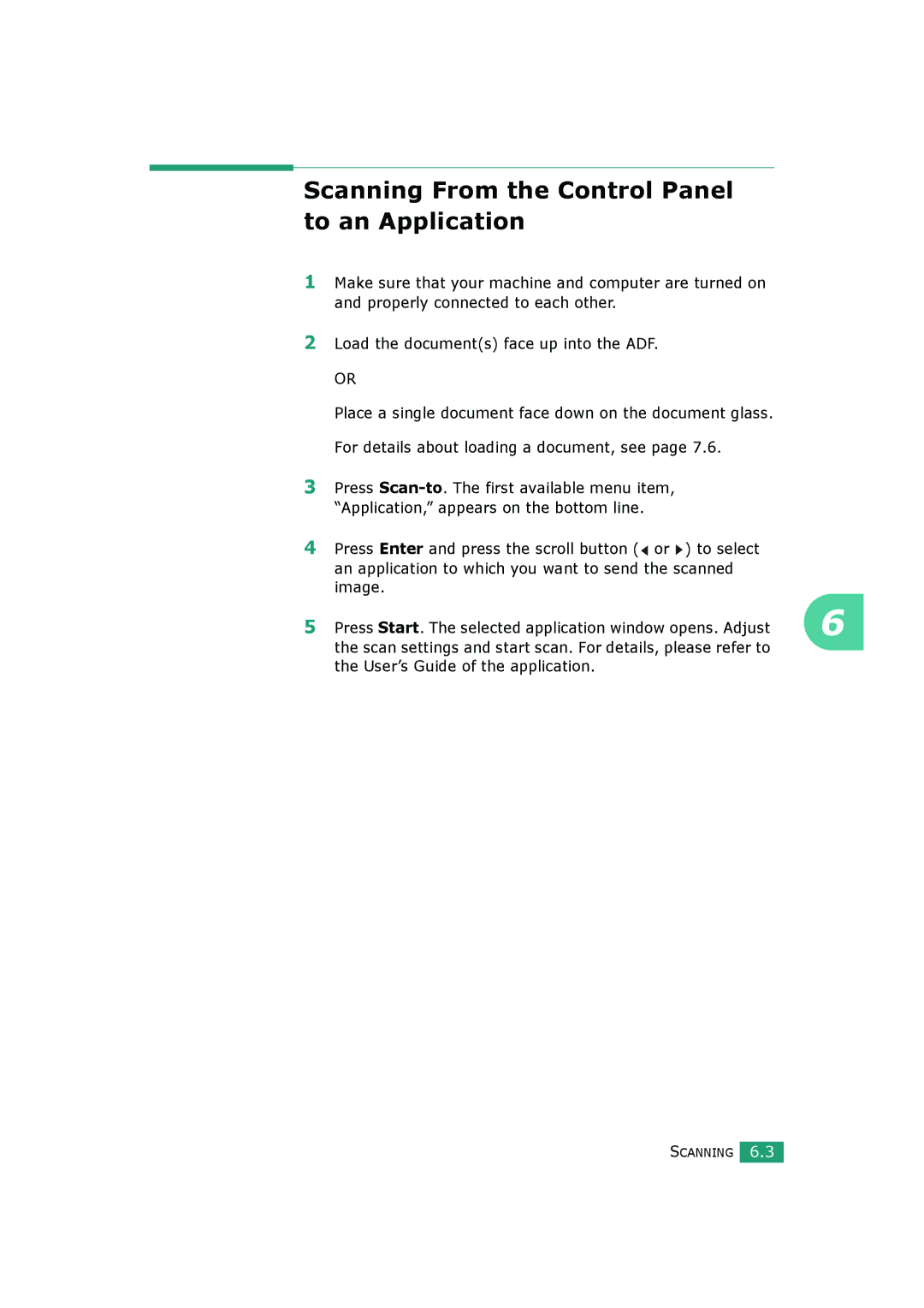 Samsung SCX-4720FS, SCX-4520S manual Scanning From the Control Panel to an Application 