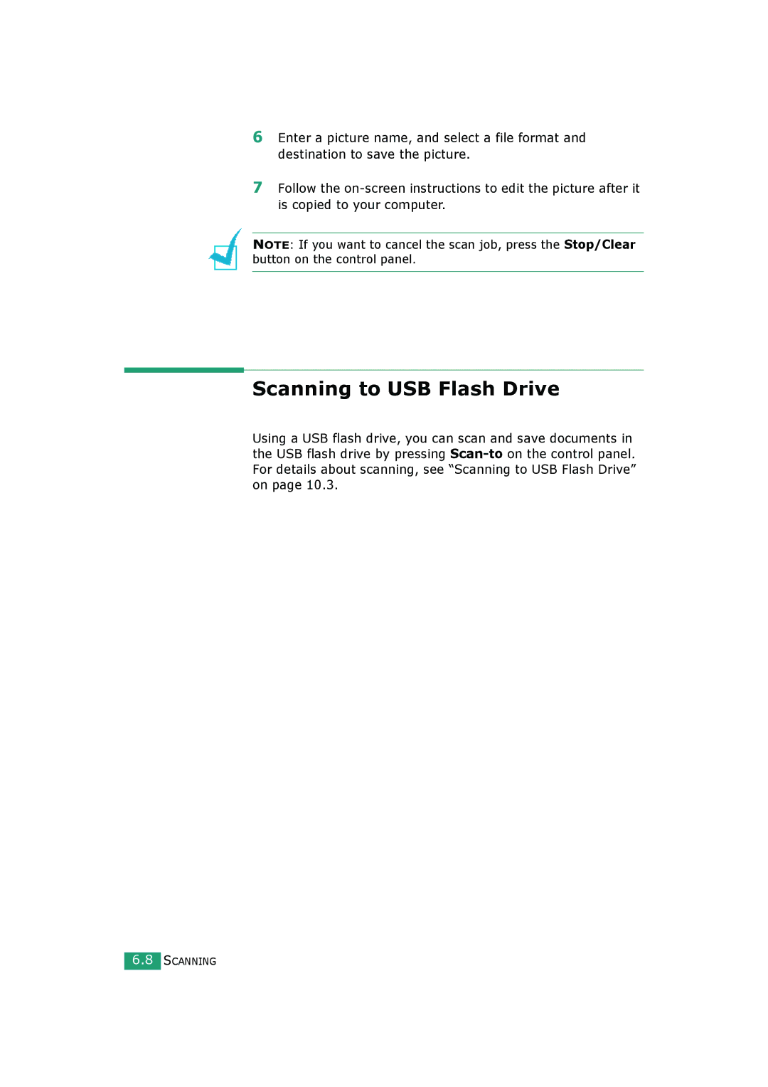 Samsung SCX-4720FS, SCX-4520S manual Scanning to USB Flash Drive 