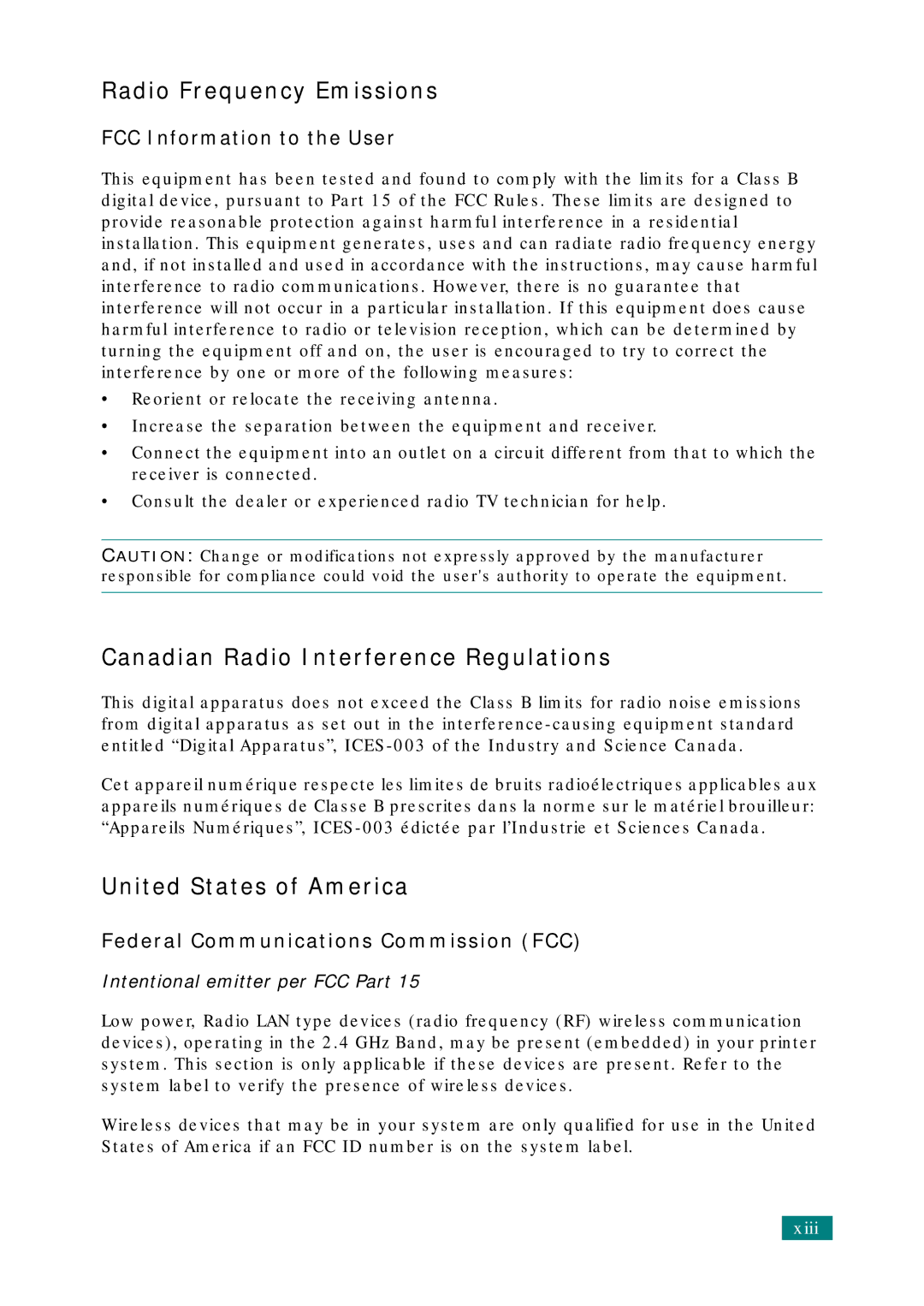 Samsung SCX-4520S, SCX-4720FS Radio Frequency Emissions, Canadian Radio Interference Regulations, United States of America 