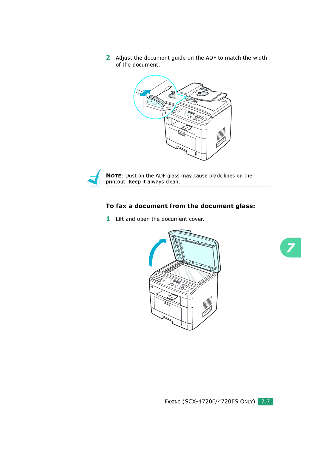 Samsung SCX-4520S, SCX-4720FS manual To fax a document from the document glass 