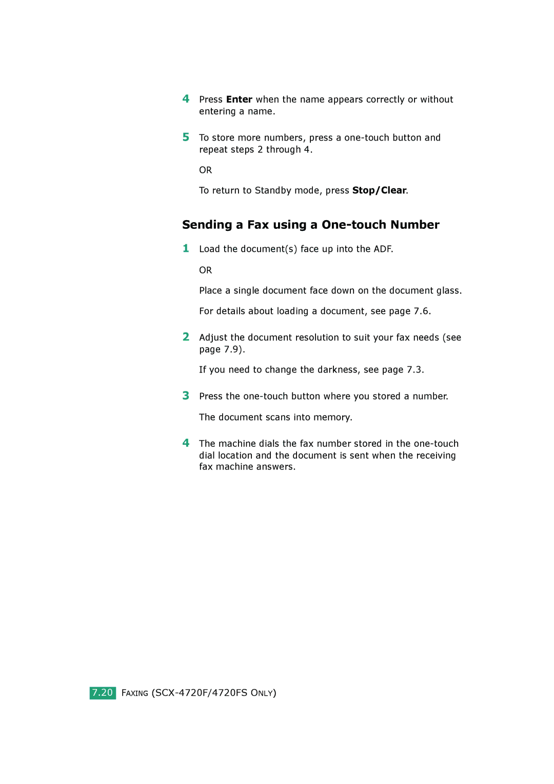 Samsung SCX-4720FS, SCX-4520S manual Sending a Fax using a One-touch Number, Load the documents face up into the ADF 