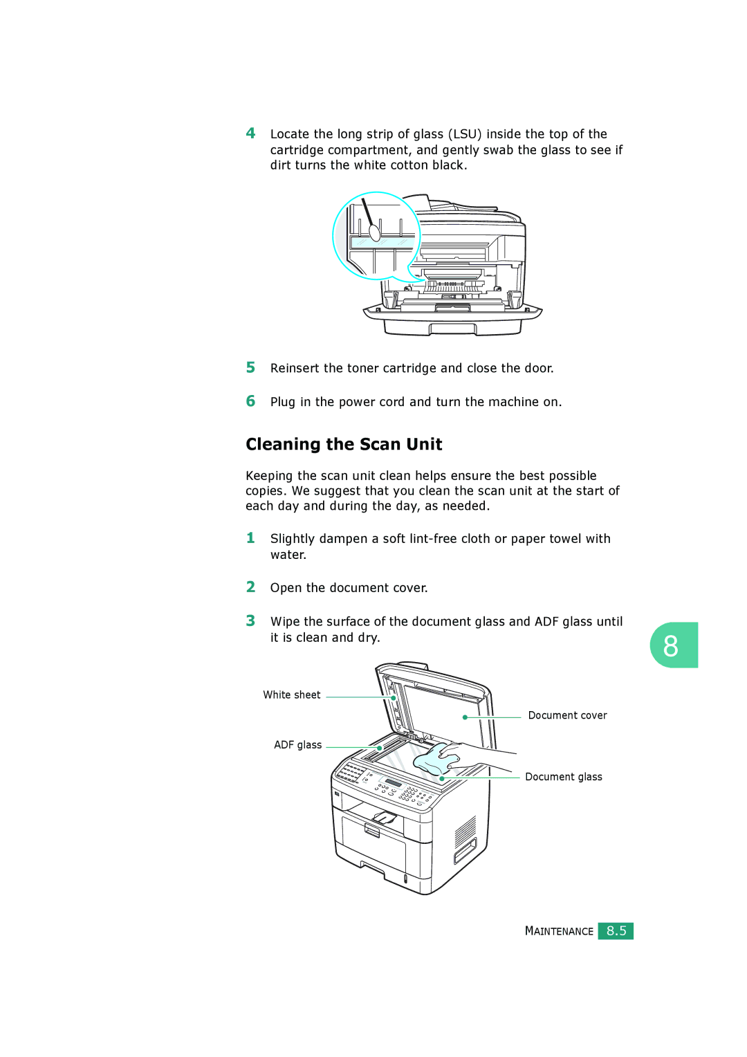 Samsung SCX-4720FS, SCX-4520S manual Cleaning the Scan Unit 