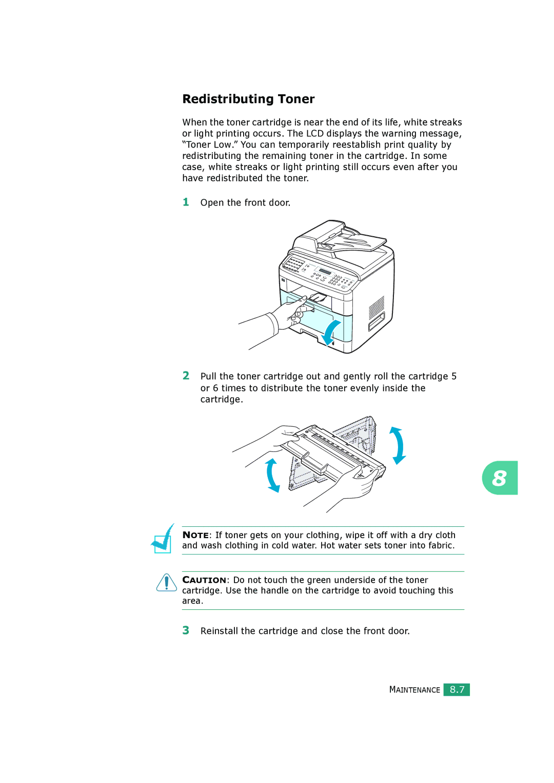 Samsung SCX-4720FS, SCX-4520S manual Redistributing Toner 