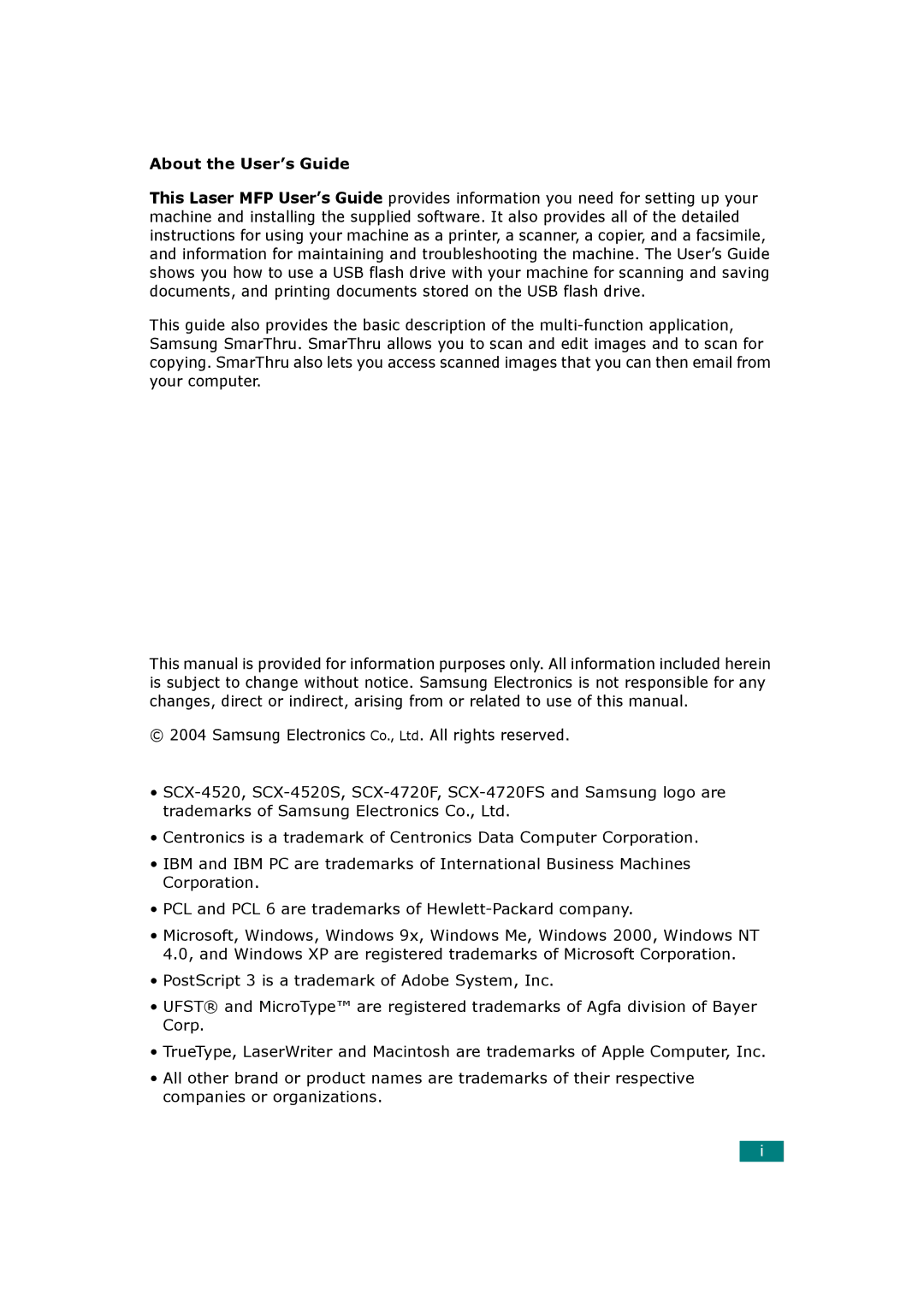 Samsung SCX-4520S, SCX-4720FS manual About the User’s Guide 