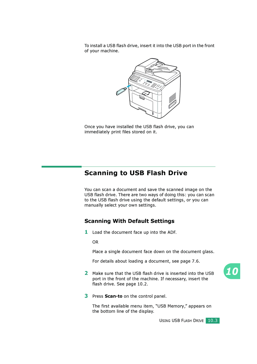 Samsung SCX-4720FS, SCX-4520S manual Scanning With Default Settings, Load the document face up into the ADF 