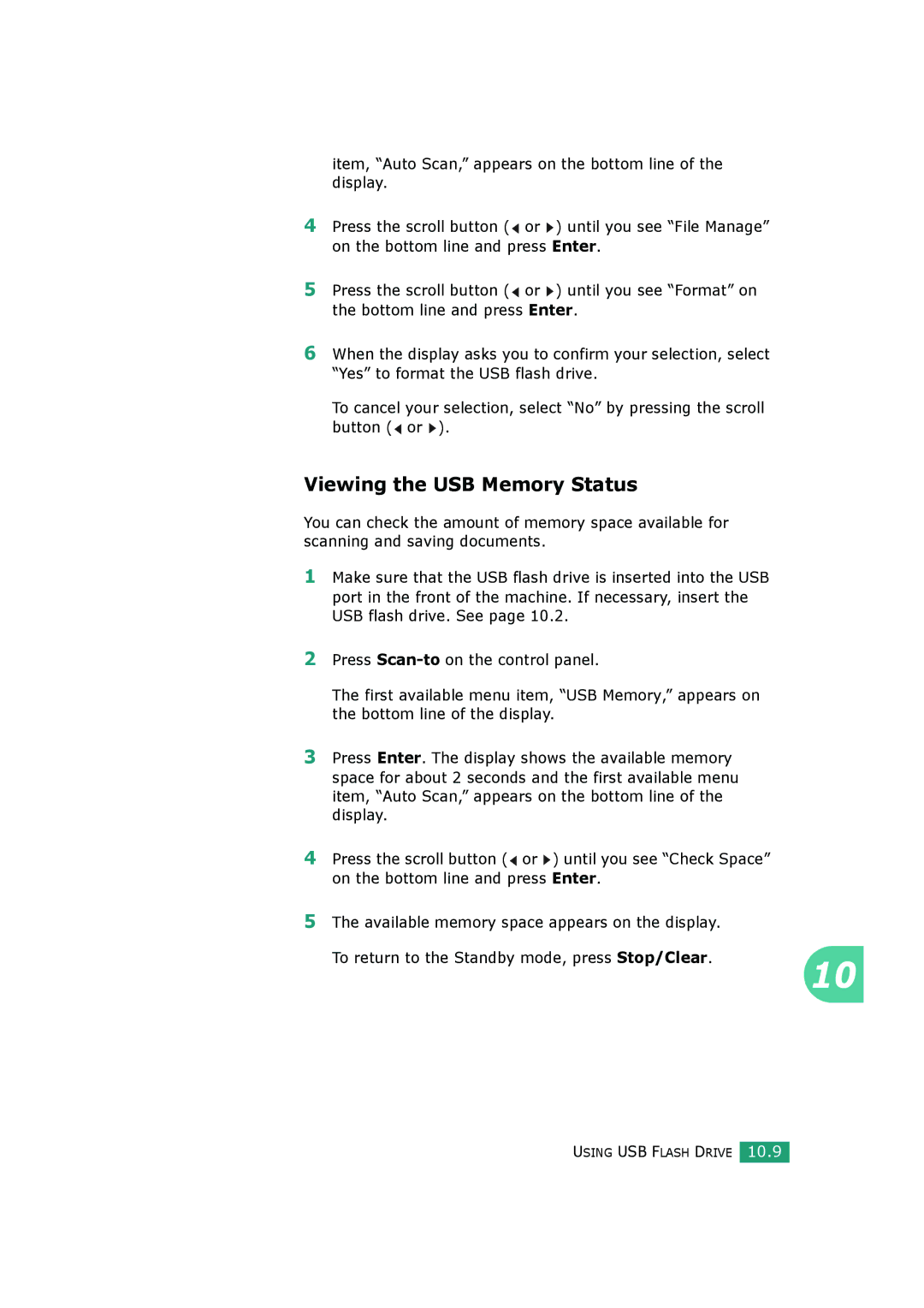 Samsung SCX-4720FS, SCX-4520S manual Viewing the USB Memory Status 