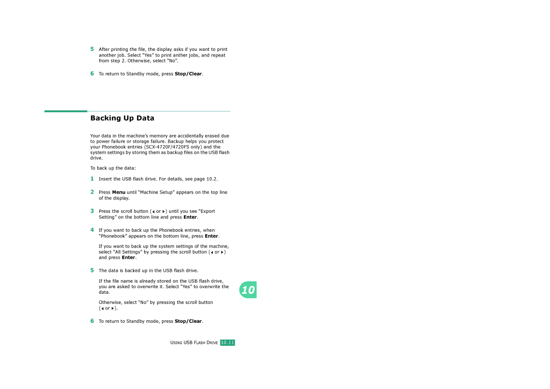 Samsung SCX-4520S, SCX-4720FS manual Backing Up Data 