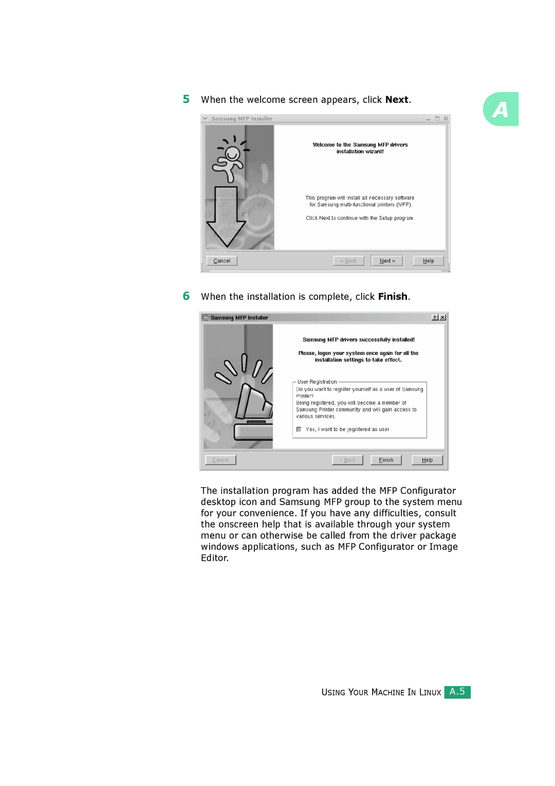 Samsung SCX-4520S, SCX-4720FS manual Using Your Machine in Linux A.5 