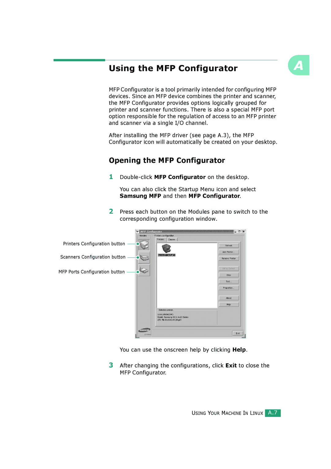 Samsung SCX-4720FS Using the MFP Configurator, Opening the MFP Configurator, Double-click MFP Configurator on the desktop 