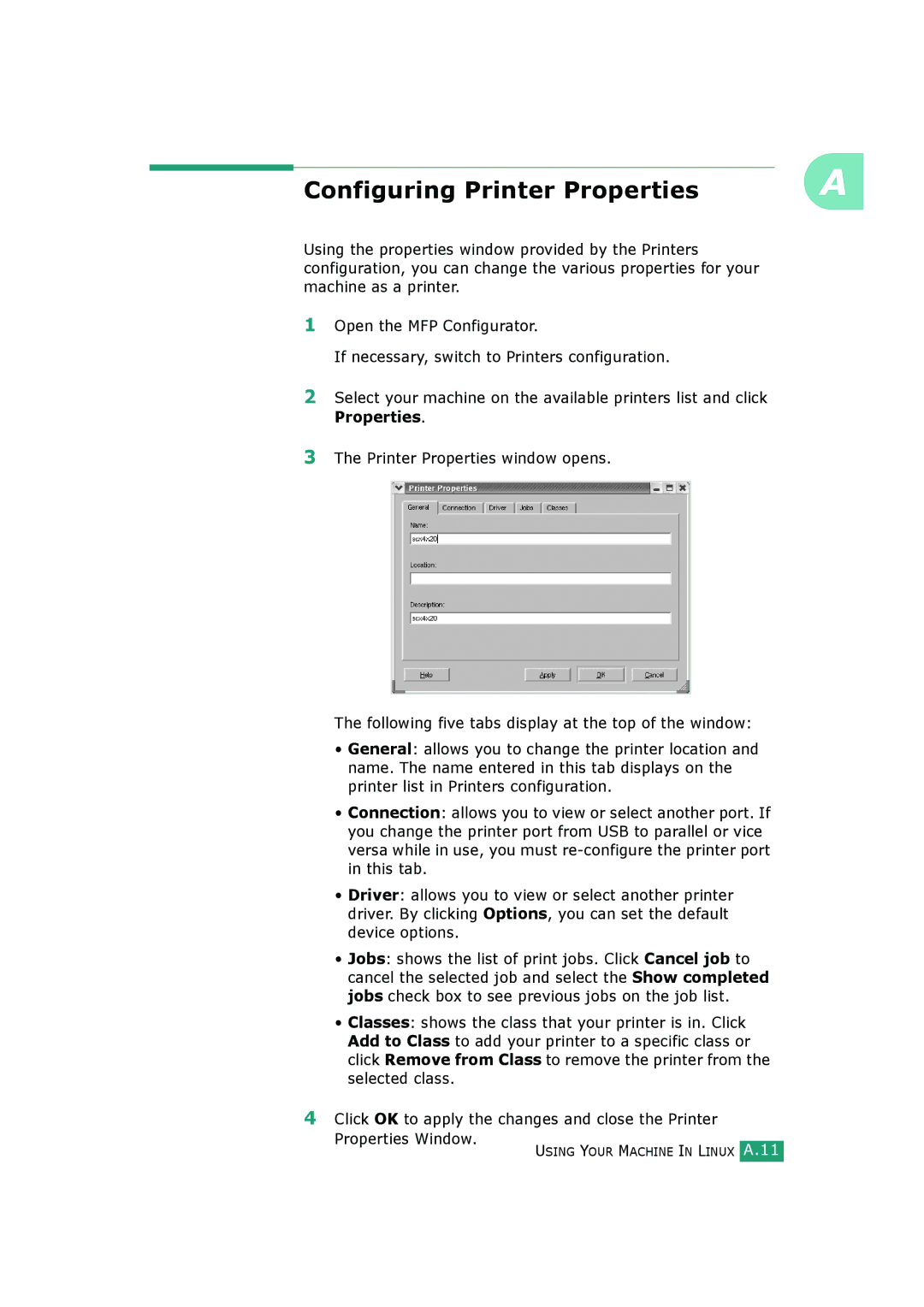 Samsung SCX-4520S, SCX-4720FS manual Configuring Printer Properties 