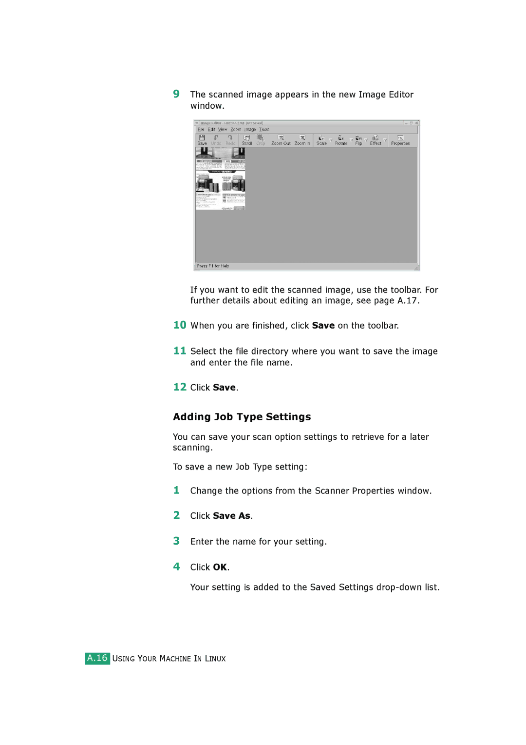 Samsung SCX-4720FS, SCX-4520S manual Adding Job Type Settings, Scanned image appears in the new Image Editor window 