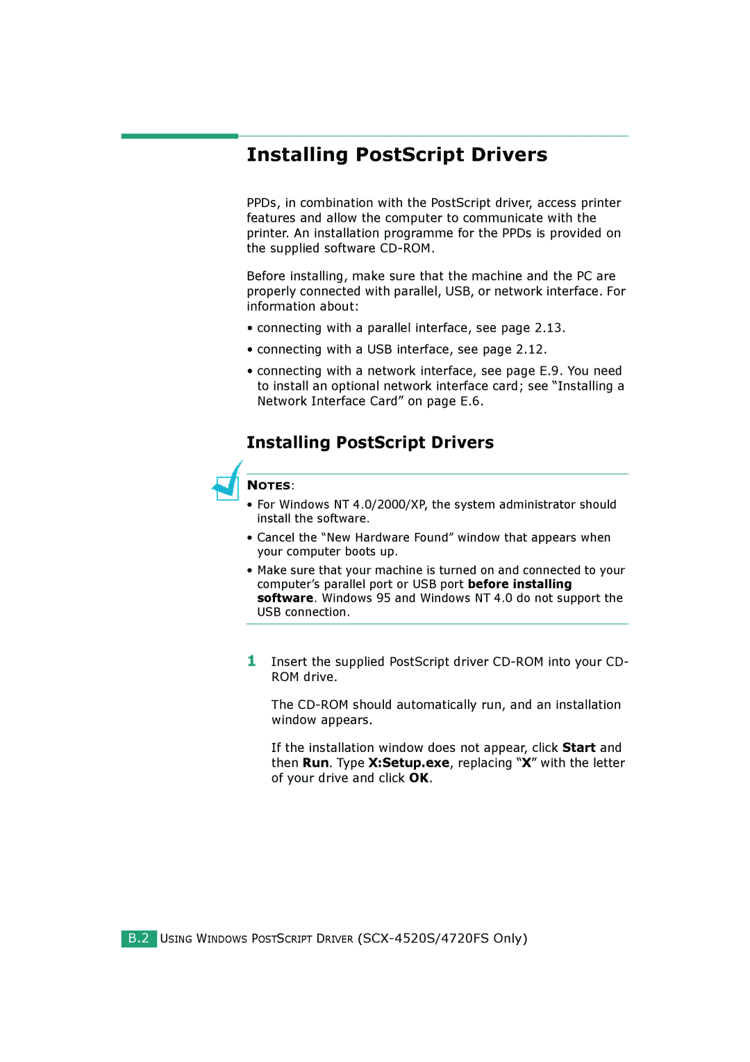 Samsung SCX-4520S, SCX-4720FS manual Installing PostScript Drivers 