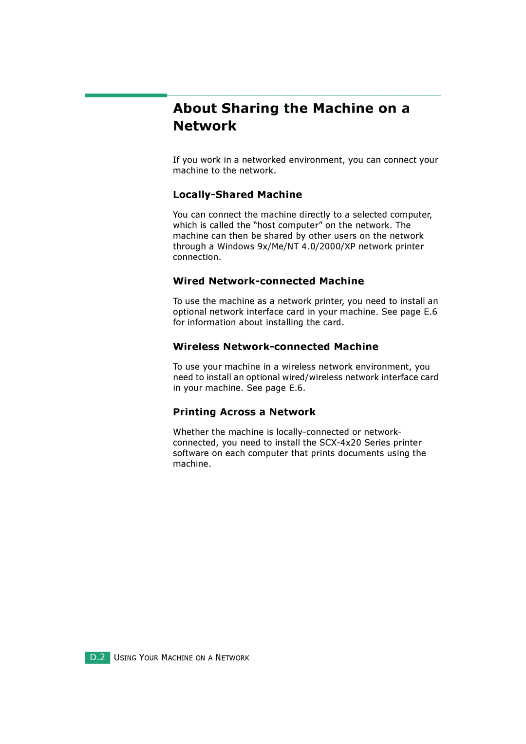 Samsung SCX-4520 manual About Sharing the Machine on a Network, Locally-Shared Machine, Wired Network-connected Machine 