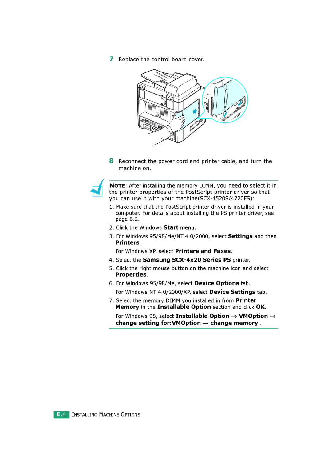 Samsung SCX-4720FS, SCX-4520S manual Select the Samsung SCX-4x20 Series PS printer 