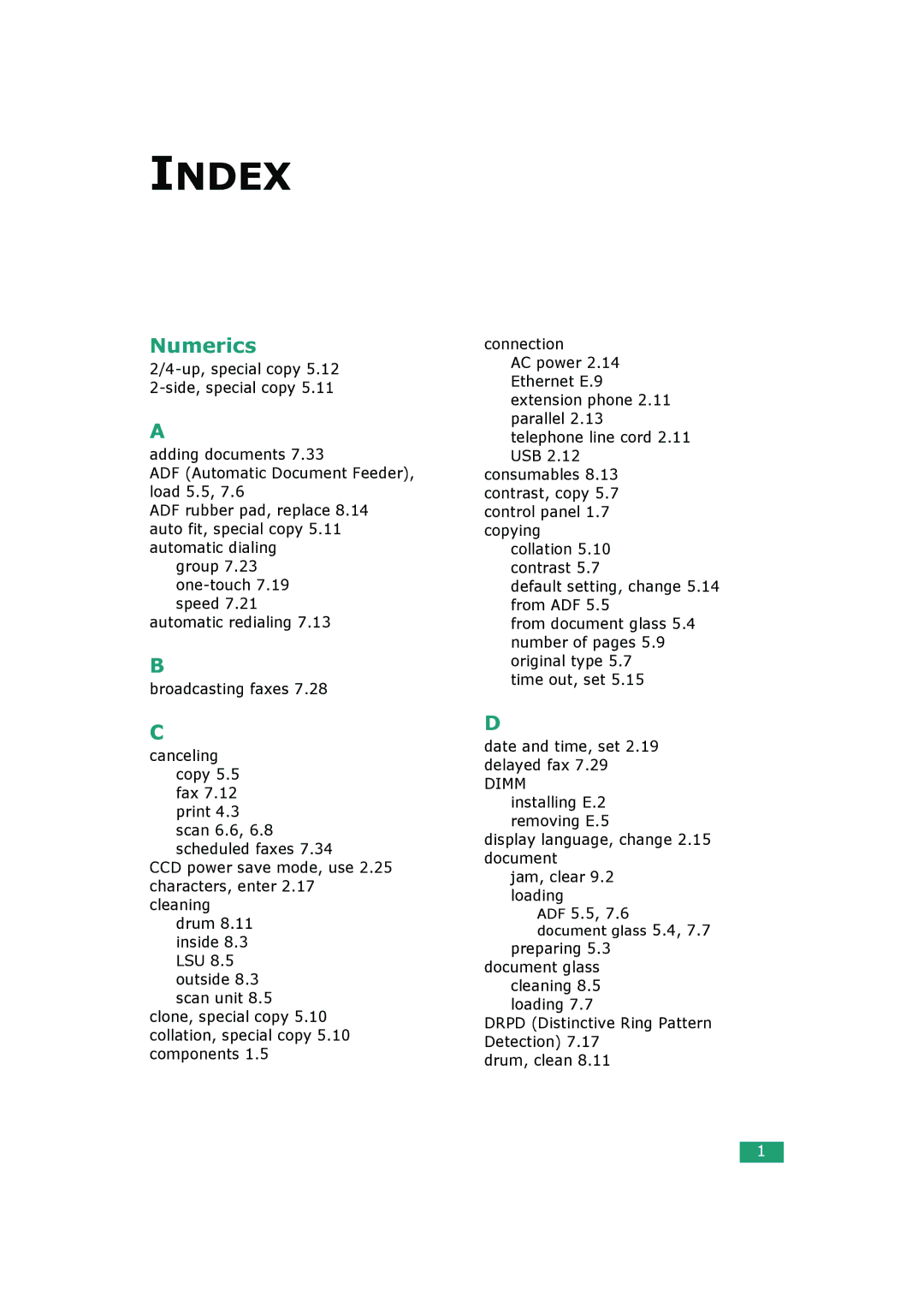 Samsung SCX-4720FS, SCX-4520S manual Index 