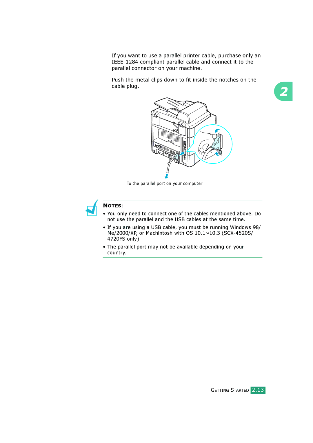 Samsung SCX-4720FS, SCX-4520S manual To the parallel port on your computer 