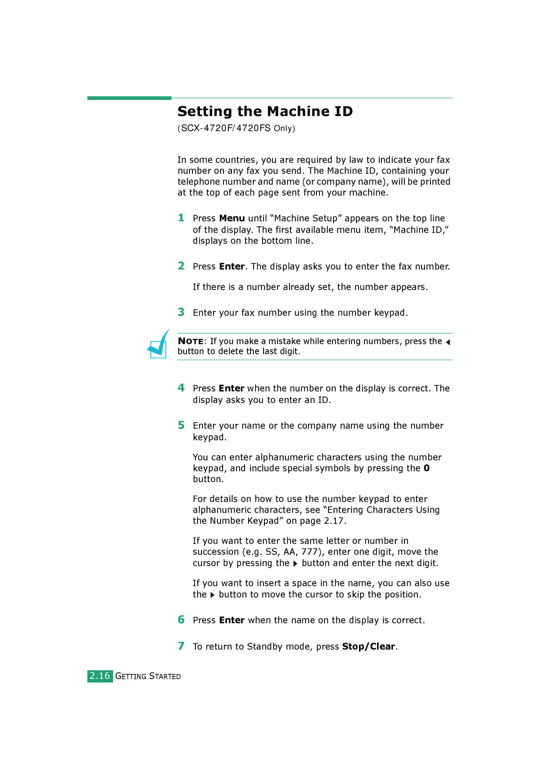 Samsung SCX-4720FS, SCX-4520S manual Setting the Machine ID, SCX-4720F/4720FS Only 