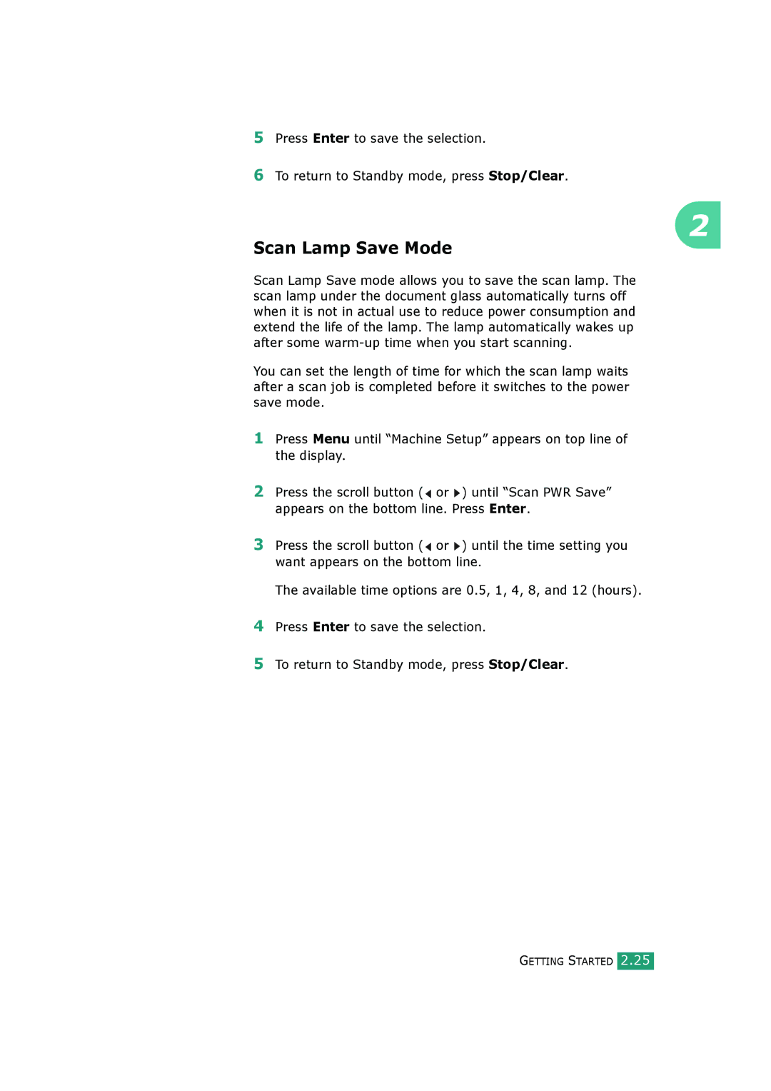 Samsung SCX-4720FS, SCX-4520S manual Scan Lamp Save Mode 