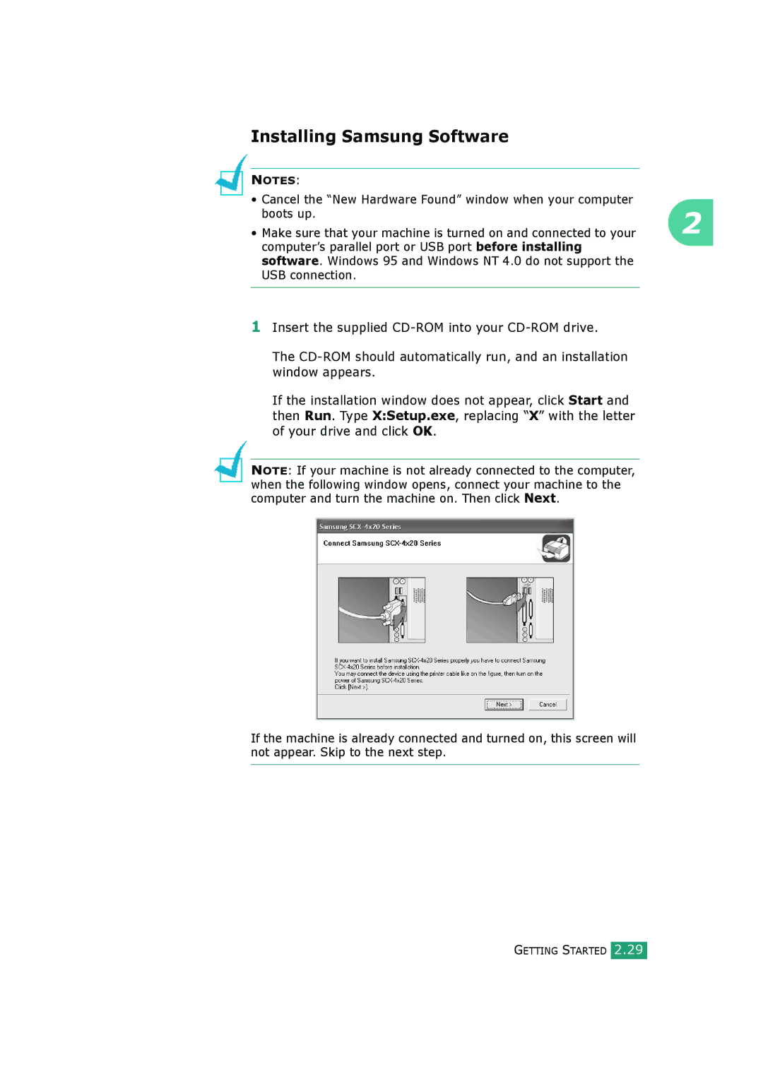 Samsung SCX-4520S, SCX-4720FS manual Installing Samsung Software, Boots up 