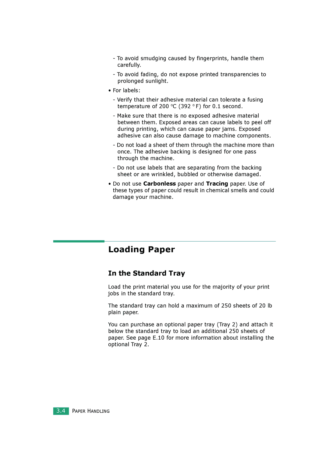 Samsung SCX-4520S, SCX-4720FS manual Loading Paper, Standard Tray 