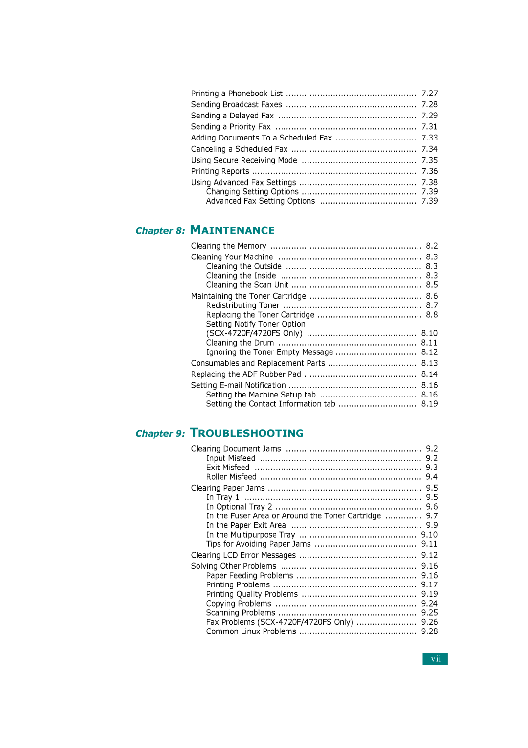 Samsung SCX-4520S, SCX-4720FS manual Troubleshooting 